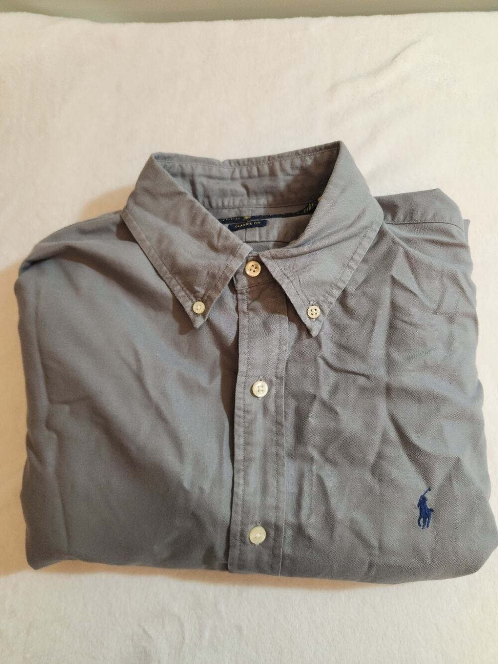Ralph Lauren 100% Cotton Pony Shirt Mens Large Gray Long Sleeve Preppy Business